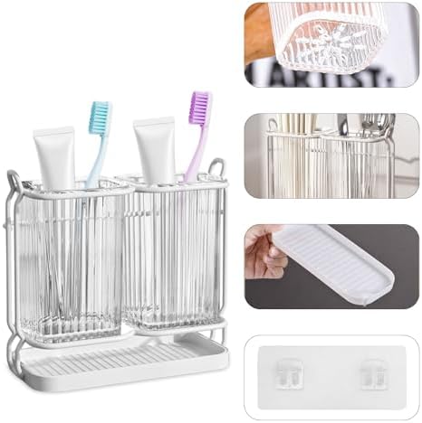 Versatile Aesthetic Wall-Mounted Toothbrush Holder Set for Family Kids White