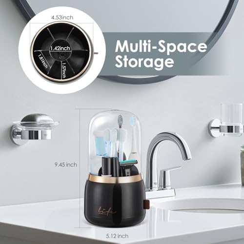 EXIN DECHEN 360 Degree Rotating Toothbrush Holder with Cover Black