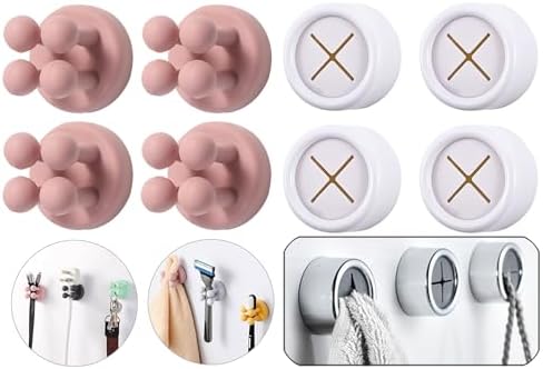 4-Piece Silicone Toothbrush Holder Adhesive Towel Hook Set for Bathroom Kitchen