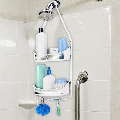 BLACKDECKER 2-Way Convertible Shower Caddy with Hooks and Suction Cups White