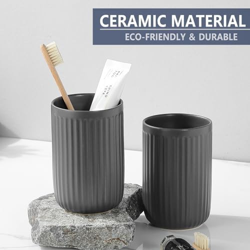 Matte Grey Ceramic Toothbrush Holder Set