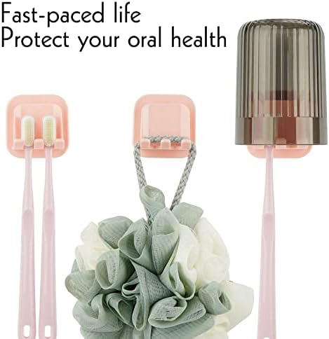 2 PCS Self-Adhesive Toothbrush Holders Wall Mounted Pink
