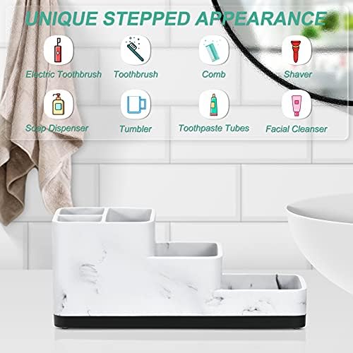 VITVITI 5 Compartment Toothbrush Holder Marble Design Bathroom Organizer