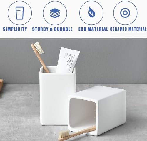 Top Choice Ceramic Toothbrush Holder Space-Saving Design White Square Reusable Hypoallergenic