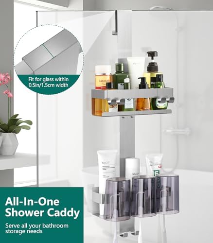 2 Tier Over The Door Shower Caddy with Hooks and Baskets
