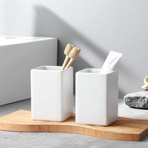 Top Choice Ceramic Toothbrush Holder Space-Saving Design White Square Reusable Hypoallergenic