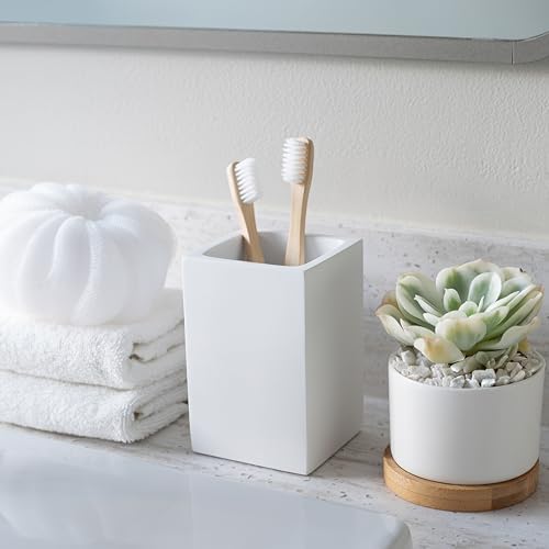 Matte White Bathroom Toothbrush Holder Space-Saving Tracker