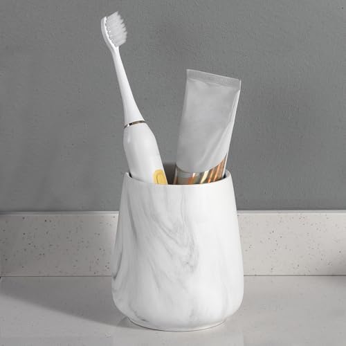 Eyrozia Marble White Ceramic Toothbrush Holder