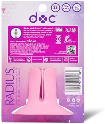 RADIUS DOC Suction Toothbrush Razor Holder 1 Count Eco-Friendly Dishwasher Safe