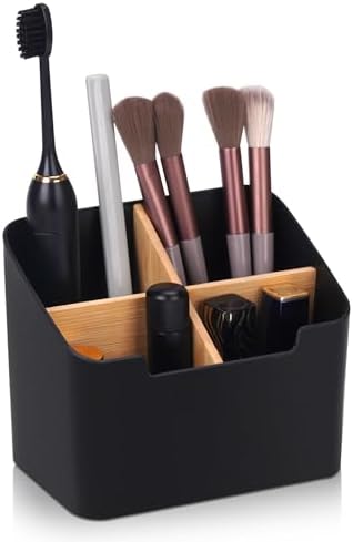 Toothbrush Holder with Divider for Bathroom Countertop Storage Black