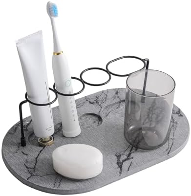 Stylish Metal Toothbrush Holder with Diatomite Base