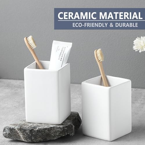 Top Choice Ceramic Toothbrush Holder Space-Saving Design White Square Reusable Hypoallergenic