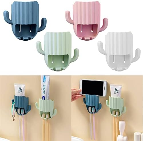 DRAGONRUN Cactus Toothbrush Toothpaste Holder Rack Bathroom Organizer for Kids Adults Green