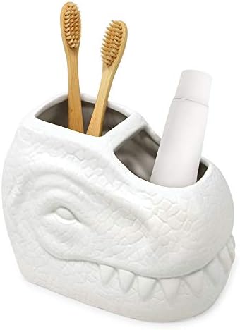 Isaac Jacobs Dinosaur Ceramic Toothbrush Holder Dual Compartment