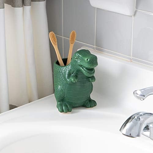 Isaac Jacobs Green Ceramic Dinosaur Cup and Brush Holder 1