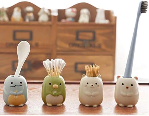 GARASANI Mini Ceramic Tooth Brush Holder for Kids Toothpick Stand White Design