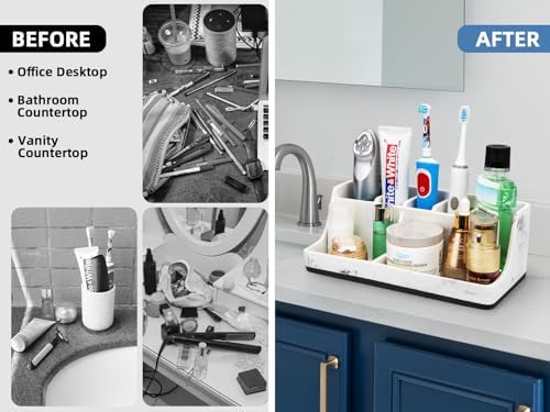 Marble-Effect Toothbrush Organizer