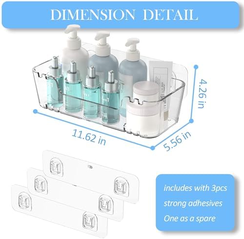 TZAMLI Acrylic Shower Caddy with Wall Mount Adhesive Shelves