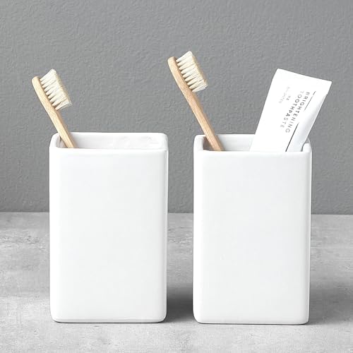 Top Choice Ceramic Toothbrush Holder Space-Saving Design White Square Reusable Hypoallergenic