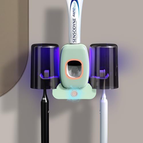 Wekity 4 Slot Electric Toothbrush Holder with Dispenser Green