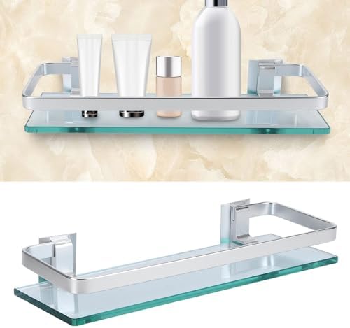 Aluminum Shower Shelf with Thick Glass Organizer for Bathroom