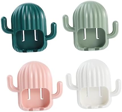TopperFun Wall-Hanging 4-Pack ToothBrush Racks with Cactus Decor