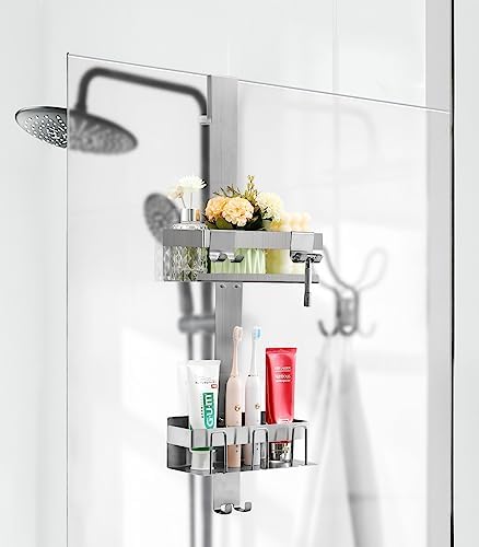 2 Tier Over The Door Shower Caddy with Hooks and Baskets