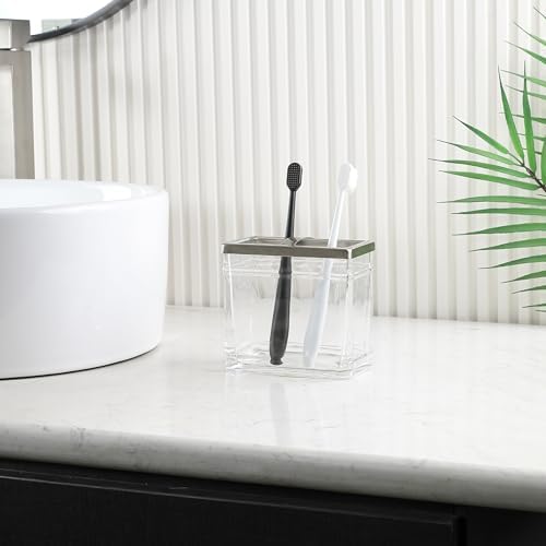 H Halston Heavy Weight Oversized Glass Toothbrush Holder with Marble Design