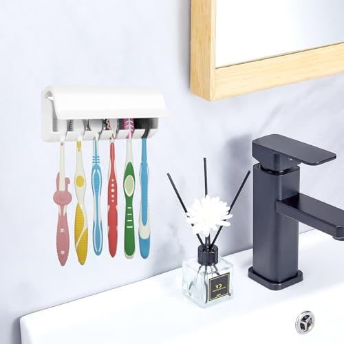 HLGD Toothbrush Holder 6 Slots Wall Mount with Cover