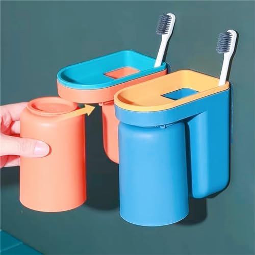 Space Saving 2-in-1 Toothbrush Holder with Cup Orange