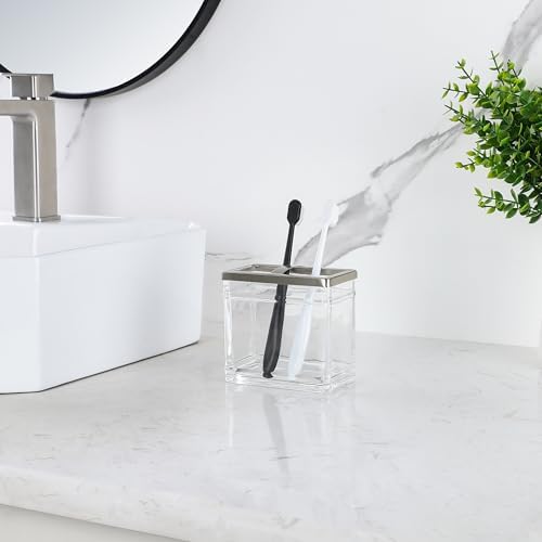H Halston Heavy Weight Oversized Glass Toothbrush Holder with Marble Design