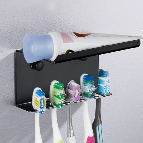 Wall-Mounted Toothbrush Holder Aluminum Self-Adhesive Organizer for Bathroom Oral Care