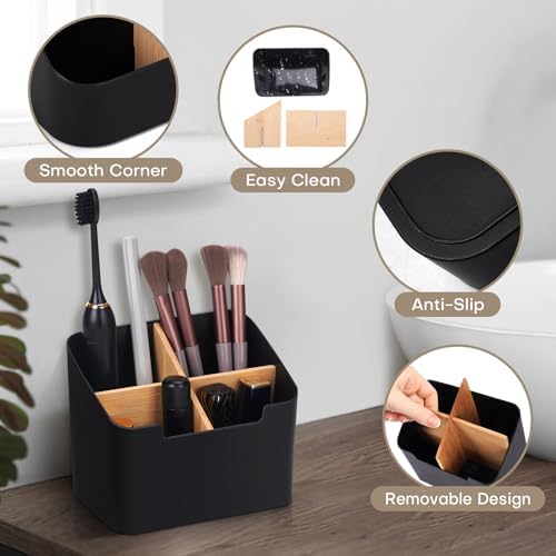 Toothbrush Holder with Divider for Bathroom Countertop Storage Black