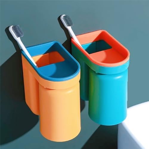 Space Saving 2-in-1 Toothbrush Holder with Cup Orange