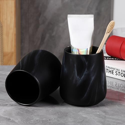 2Pcs Toothbrush Holder Set - Marble Black Ceramic