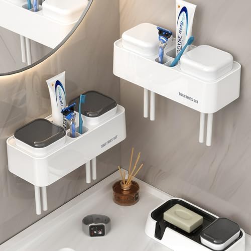 Wall-Mounted Toothbrush Holder for Bathroom 2 Cups Organizer