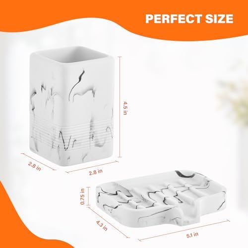 Sturdy Marble-Style Toothbrush Soap Holder Set