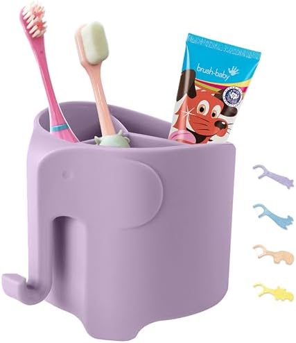 Kids Toothbrush Holder Cute Elephant Design Light Purple
