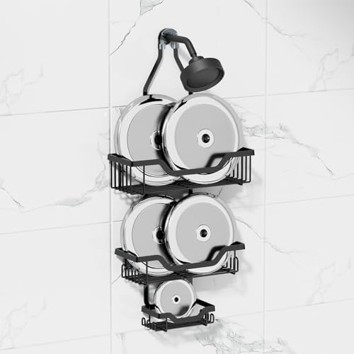 GAOKASE 3 Tier Shower Caddy with Baskets and Hooks - Black