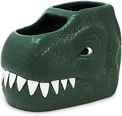 Isaac Jacobs Green Ceramic Dinosaur Dual Compartment Toothbrush Holder
