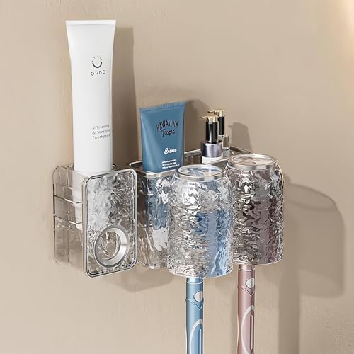 Coastacloud Wall Mounted Toothbrush Holder Set with 2 Cups and Toothpaste Dispenser