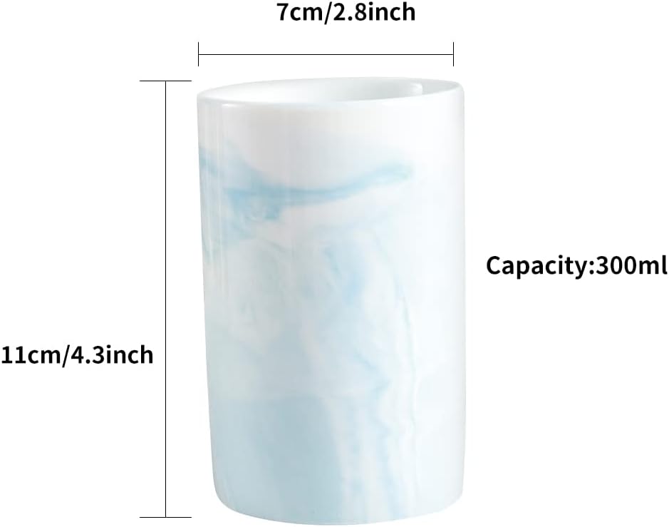 Ceramic Toothbrush Holder with Marble Pattern 300ml Blue