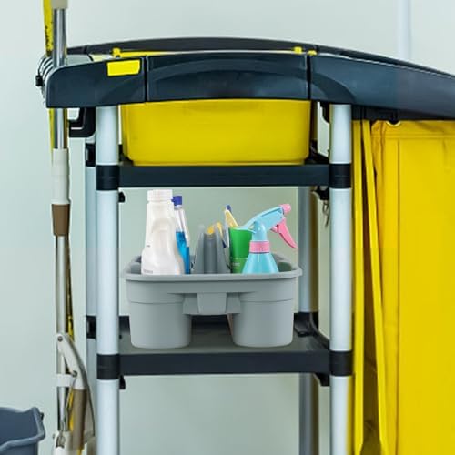 4-Pack 2-Compartment Plastic Cleaning Caddy Grey with Handle