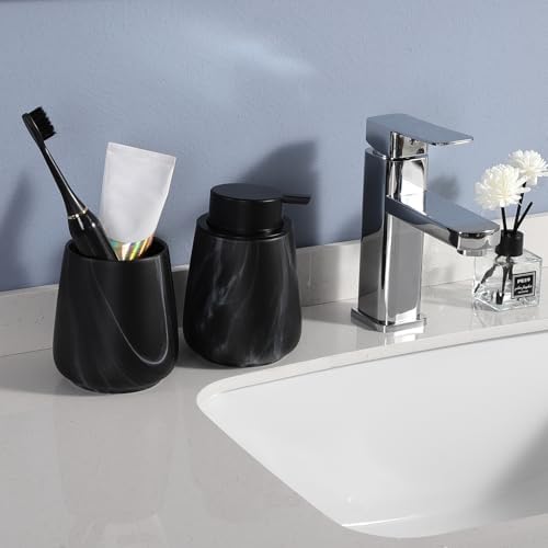 2Pcs Toothbrush Holder Set - Marble Black Ceramic