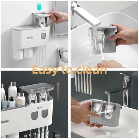 No-Drill Wall Mounted Toothbrush Holder with Automatic Dispenser