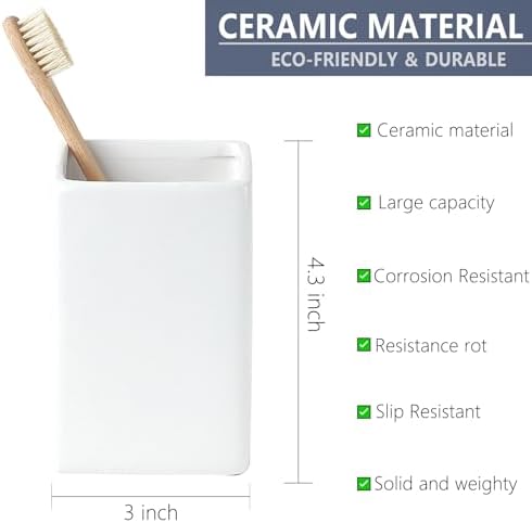 Top Choice Ceramic Toothbrush Holder Space-Saving Design White Square Reusable Hypoallergenic