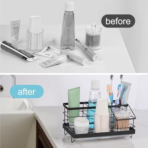 Stainless Steel 7 Slots Toothbrush and Toothpaste Holder Black