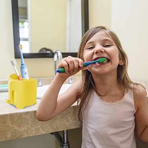 Organizing Kids Toothbrushes in a Funny Elephant Style Holder Yellow
