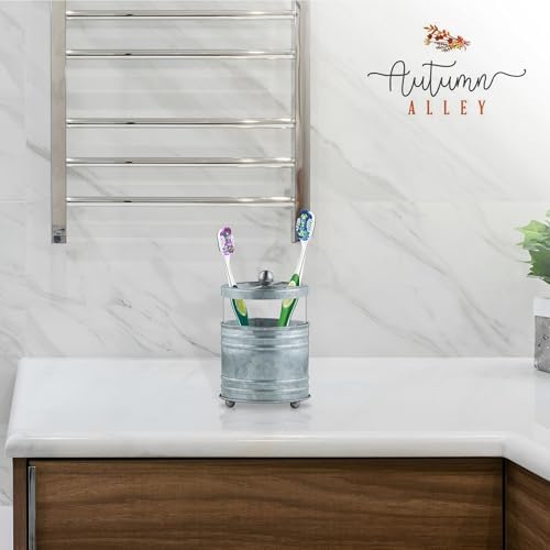 Autumn Alley Galvanized Glass Toothbrush Holder - Rustic Farmhouse Design