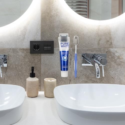 Ergonomic Wall-Mounted Toothbrush Holder for Bathroom Storage in 2Pack Grey
